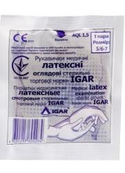Перчатки медицинские латексные стерильные смотровые размер S (6-7) Игар