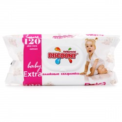 Салфетки влажные с экстрактом алоэ с клапаном Discount Extra, 120 шт.
