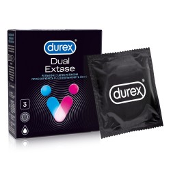 Презервативы Durex (Дюрекс) Dual Extase рельефные с анестетиком для одновременного оргазма, 3 шт.