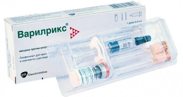 Варилрикс вакцина для профилактики ветряной оспы, лиофилизат для раствора для инъекций во флаконе по 1 дозе (0,5 мл), растворитель по 0,5 мл в шприце 