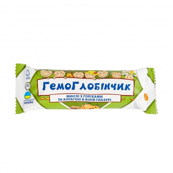 Гемоглобінчик батончик мюслі з горіх та кураг в білій глаз 40г інд уп