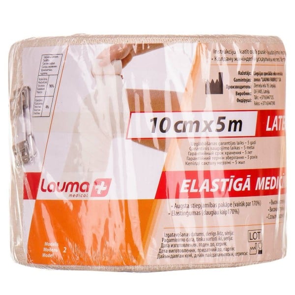Бинт эластичный медицинский Lauma Latex Free, модель 2, 10 см х 5 м