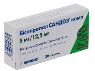 Бисопролол Сандоз Комп 5 мг/12.5 мг №30 таблетки