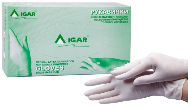 IGAR перчатки смотровые латексные нестерильные припудренные размер L (8-9)