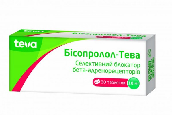 Бисопролол-Тева таблетки при артериальной гипертензии по 10 мг, 30 шт.