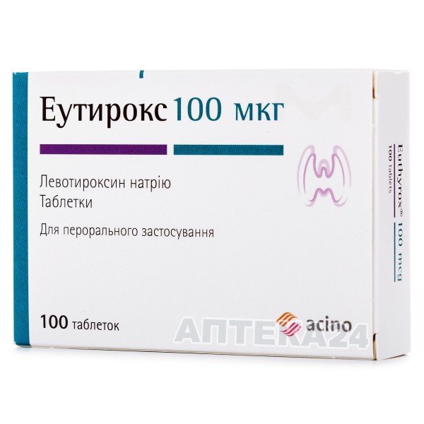 Эутирокс таблетки от заболеваний щитовидной железы по 100 мкг, 100 шт.