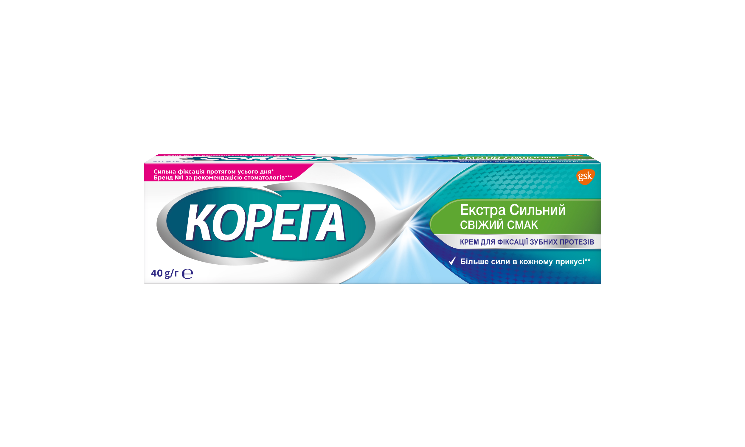 Корега Екстра Сильний свіжий смак крем для фіксації зубних протезів, 40 ...