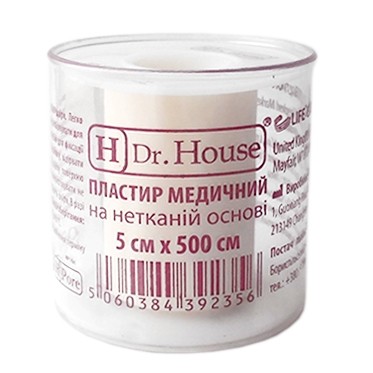 Пластырь медицинский на нетканой основе 5 см х 500 см H Dr.House (пластиковая катушка)