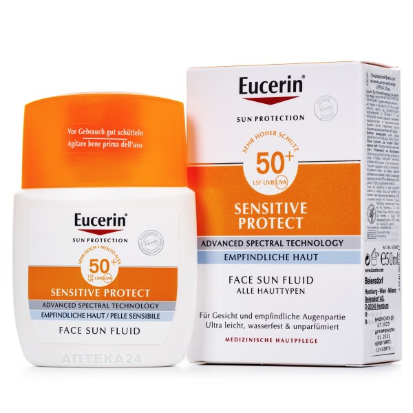 Eucerin Солнцезащитный флюид для лица для чувствительной кожи с SPF-50, 50 мл