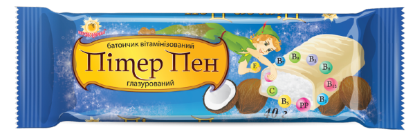 Питер Пен батончик витаминизированный с белой кондитерской глазурью, 40 г