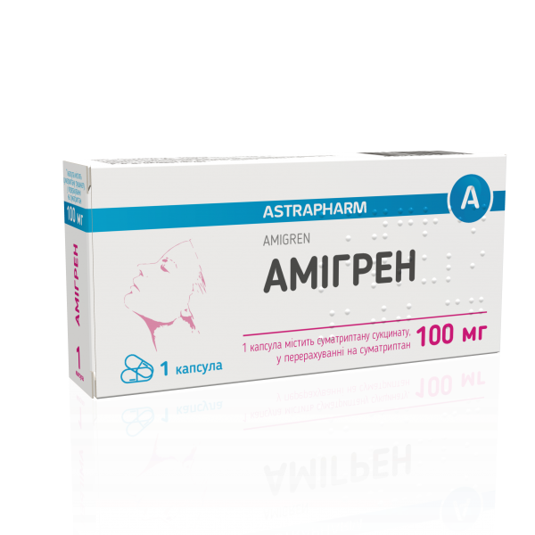 Амигрен капсулы от мигрени, 100 мг, 1 шт.