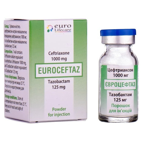 Евроцефтаз порошок для инъекций, 1000 мг/125 мг