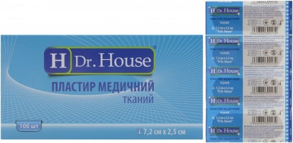 H Dr.House лейкопластырь бактерицидный тканевый 7,2х2,5 см
