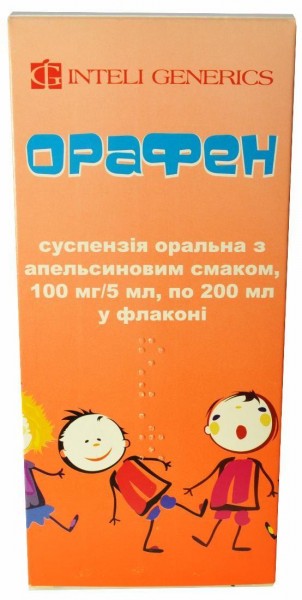 Орафен оральная суспензия со вкусом апельсина 100 мг/5 мл, 200 мл