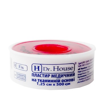 Пластырь медицинский на тканевой основе H Dr.House 1,25 см х 500 см (пластиковая упаковка), 1 шт.