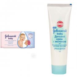 Johnson's Baby набор салфетки влажные Нежная забота N56 + крем 3-в-1 50г с молоком