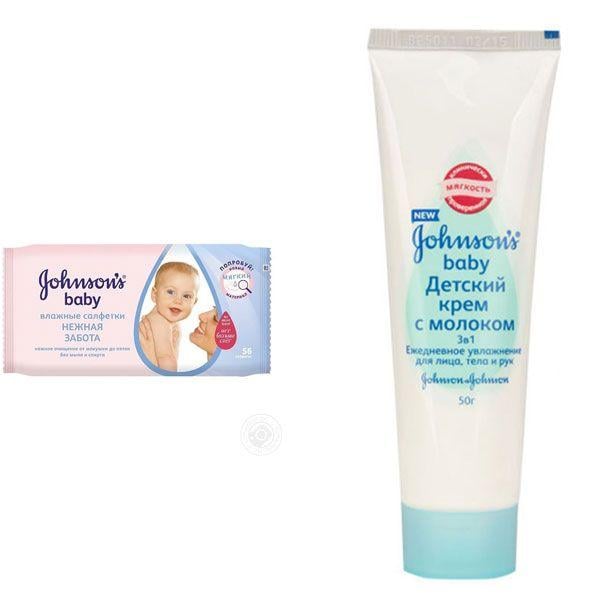 Johnson's Baby набор салфетки влажные Нежная забота N56 + крем 3-в-1 50г с молоком