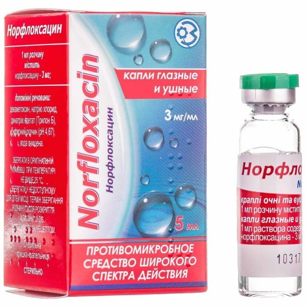 Норфлоксацин капли для глаз и ушей, 3 мг/мл, 5 мл 