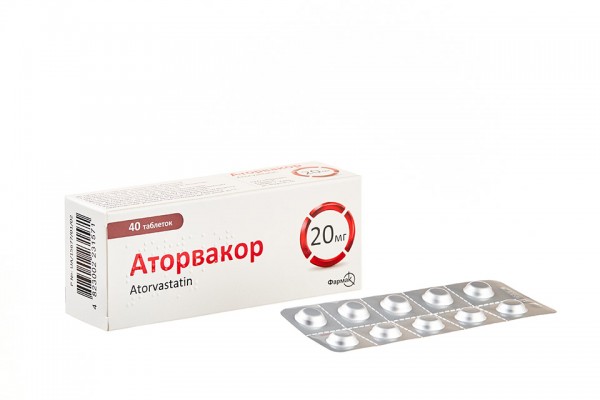 Аторвакор таблетки для снижения холестерина по 20 мг, 40 шт.