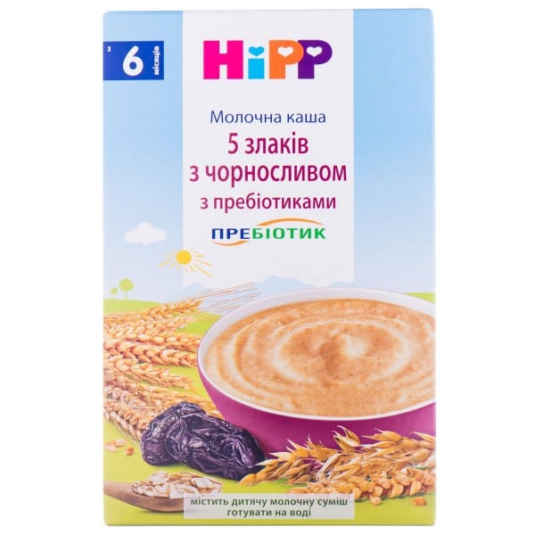 Каша молочная детская Hipp (Хипп) 5 злаков с черносливом и пребиотиками, 250 г
