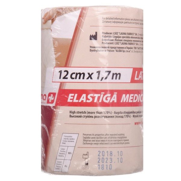 Бинт эластичный медицинский Lauma Latex Free, модель 2, 12 см х 1,7 м