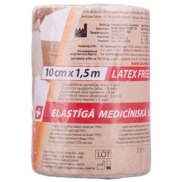 Бинт эластичный медицинский Lauma Latex Free, модель 2, 10 см х 1,5 м
