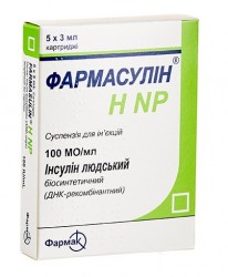 Фармасулин H NP, 100 МЕ/мл, по 3 мл в картриджах, 5 шт.