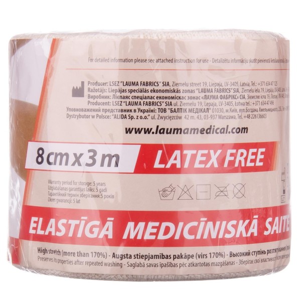 Бинт эластичный медицинский Lauma Latex Free, модель 2, 8 см х 3 м