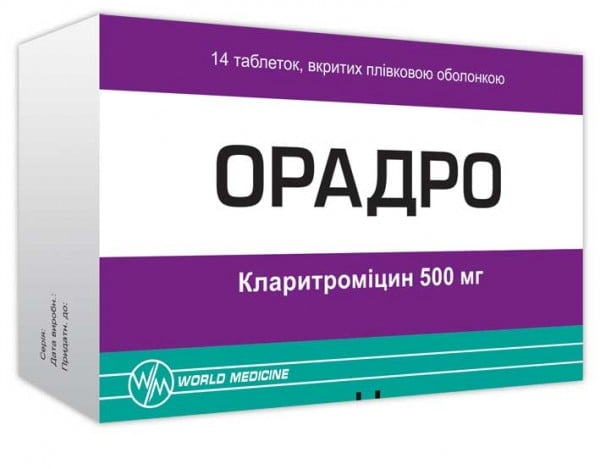 Орадро таблетки покрытые пленочной оболочкой по 500 мг, 14 шт.
