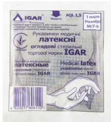 IGAR перчатки медицинские латексные стерильные смотровые размер M (7-8)