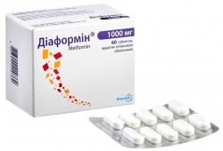 Диаформин SR таблетки при сахарном диабете по 1000 мг, 60 шт.