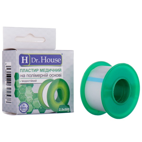 Пластырь медицинский "Dr. House" на полимерной основе, пластиковая катушка, 2,5 см x 500 см, 1 шт.