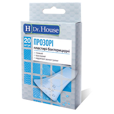 Пластырь медицинский на полимерной основе, прозрачные, 7.2см х 2.3см "H Dr.House", 20 шт.