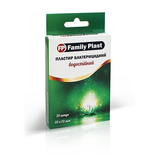 FP Family Plast лейкопластырь бактерицидный водостойкий прозрачный, 25 х 72 мм, 20 шт.