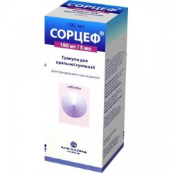 Сорцеф гранулы для приготовления суспензии, 100 мг/5мл, 100 мл + ложка