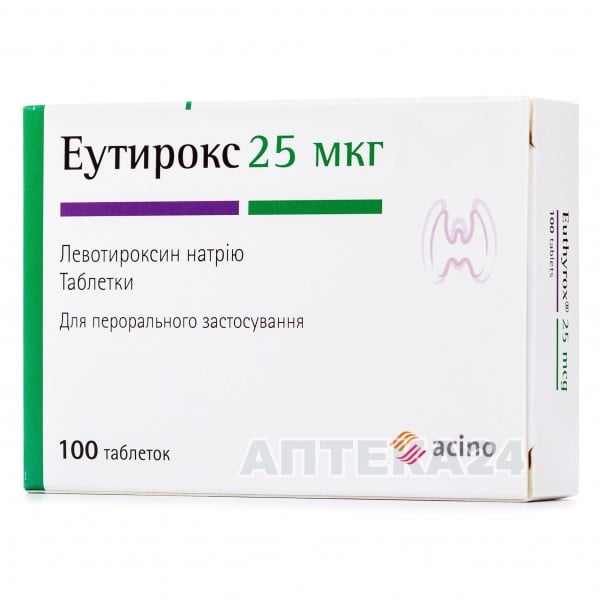 Эутирокс таблетки от заболеваний щитовидной железы 25 мкг №100