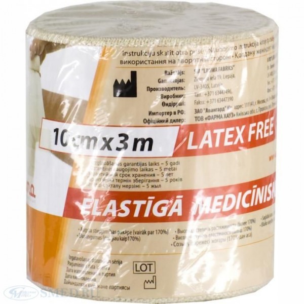 Бинт эластичный медицинский Lauma Latex Free, модель 2, 10 см х 3 м