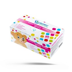 Маска медицинская детская одноразовая Волес 3-х слойная розовая с рисунком, 50 шт.