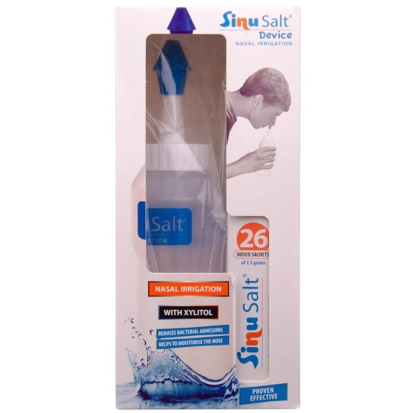 SinuSalt (СинуСолт) набор для промывания носа бутылка с назальной переходной крышкой и силиконовой трубкой, 250 мл + солевая смесь в пакетах, 26 шт.