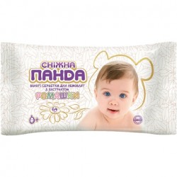 Снежная панда салфетки влажные с экстрактом ромашки для младенцев, 64 шт. Акция