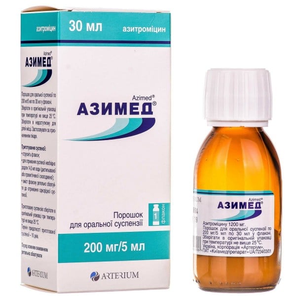 Азимед порошок для оральной суспензии по 200 мг/5 мл, 15 мл + шприц-мерная ложка