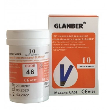 Тест-полоски для определения мочевой кислоты в крови GLANBER №10