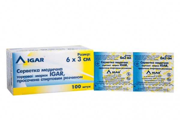 IGAR салфетки медицинские спиртовые 6х3 см, 100 шт.