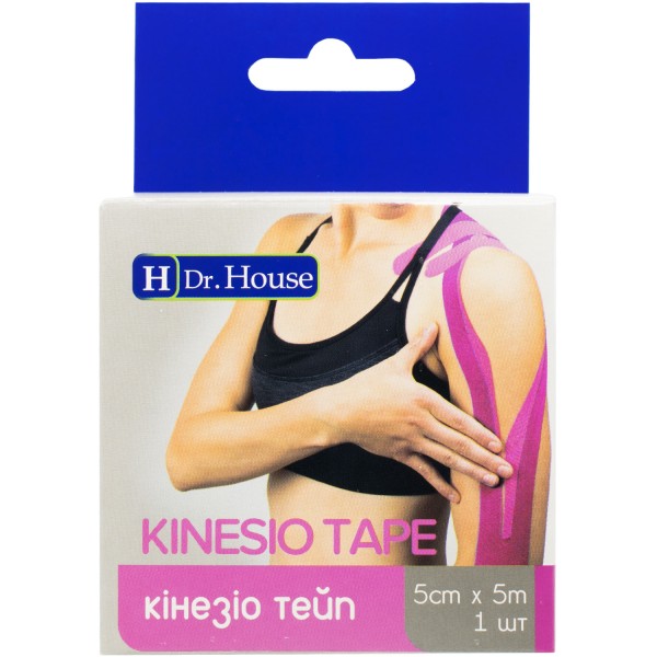 Пластырь медицинский Kinesio tape (Кинезио тейп) H Dr.House (розовый) 5 см х 5 м, 1 шт.