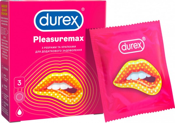 Презервативы Durex (Дюрекс) Pleasuremax с ребрами и точками для дополнительного удовольствия, 3 шт.