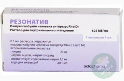 Резонатив иммуноглобулин антирезус Rho (D) 625 МЕ/мл 2 мл №1 раствор для инъекций
