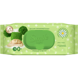 Салфетки влажные Smile Baby (Смайл беби) с экстрактом ромашки и алоэ, 72 шт.