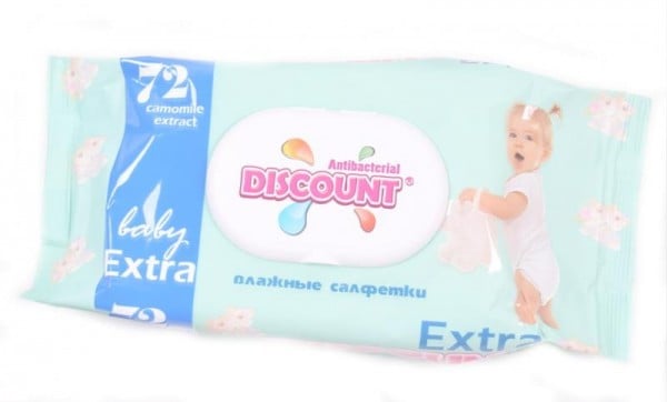 Discount Extra салфетки влажные с экстрактом ромашки с клапаном для детей, 72 шт.
