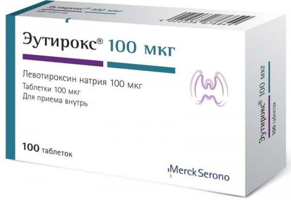 Эутирокс таблетки по 100 мкг, 100 шт.