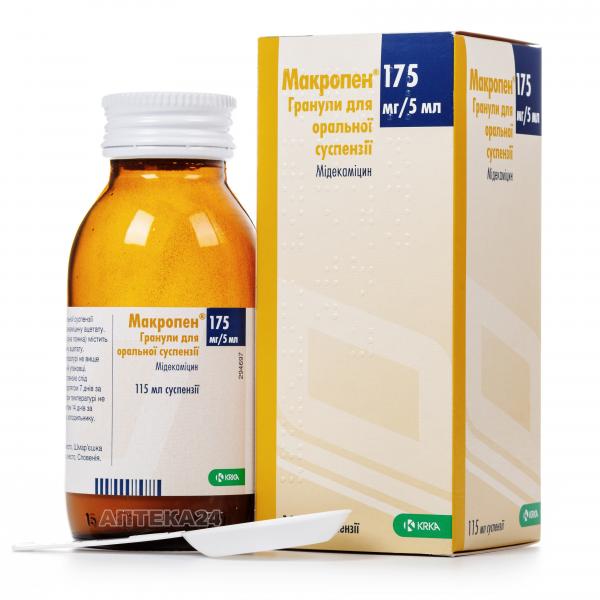 Макропен гранулы для оральной суспензии по 115 мл, 175 мг/5 мл, 1 шт.